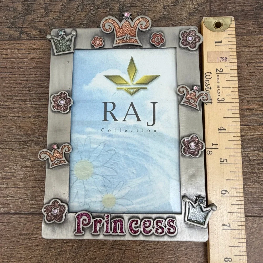 Raj Collection Princess Pewter Tone Glitter Crown‎ Picture Frame Vintage 2002